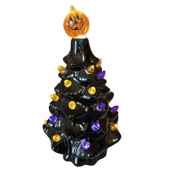 Unbranded Other - HALLOWEEN Black Ceramic Tree With Pumpkin Topper and LED Lights